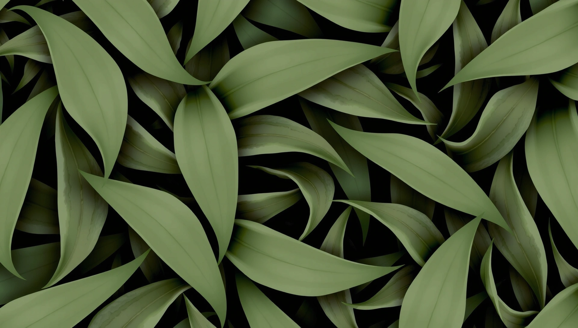 Pattern astratto di foglie verdi e elementi geometrici che si fondono, creando una texture di sfondo dinamica